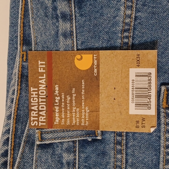 NWT Carhartt Men's Relaxed Fit Heavyweight 5-Pocket Tapered Stonewash Blue Jeans - Picture 7 of 14